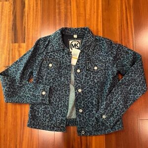 New NWT‎ Michael Kors Denim Jean Jacket Leopard Print Blue Wash Size Small